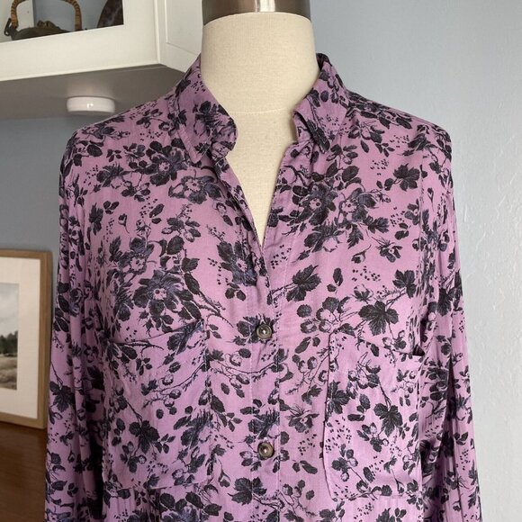 Anthropologie Pilcro The Romy Relaxed Buttondown Shirt Purple Floral - Picture 5 of 9